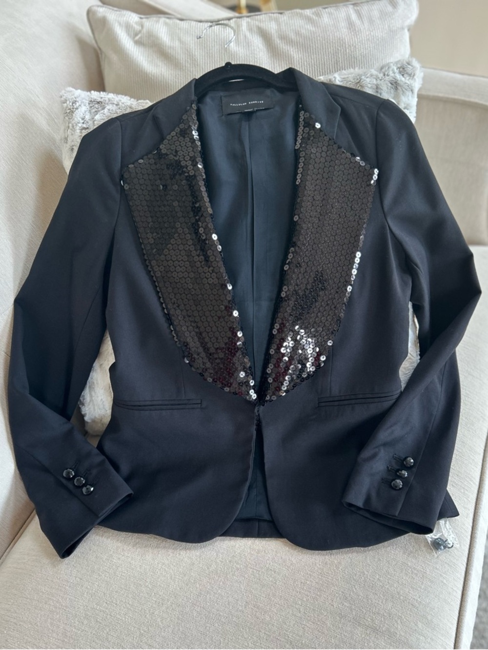 Black Sequin Lapel Women's Blazer
